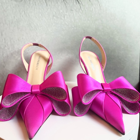 🌺MACH & MACH🌺Le Cadeau 110mm Satin Slingback Fuchsia Pink Pumps Size: 37 - Picture 12 of 15